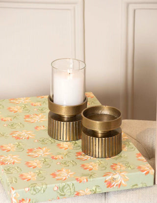Ribbed Candle Holder IN GA Finish with glass