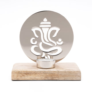 Iron T-light With Wood Bsae Ganesh Ji