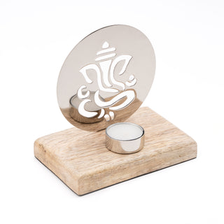 Iron T-light With Wood Bsae Ganesh Ji