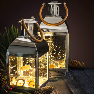 Stainless steel lantern with leather handle