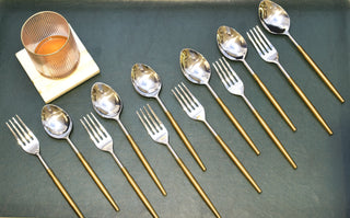 SS Sleek Spoon & fork So12 in gold and nickle