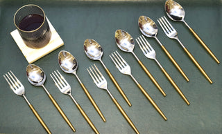 SS Sleek Spoon & fork So12 in gold and nickle