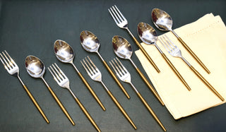 SS Sleek Spoon & fork So12 in gold and nickle