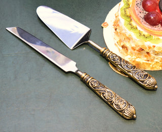 Cake Serving Cutlery in half Gold Antique and half nickle