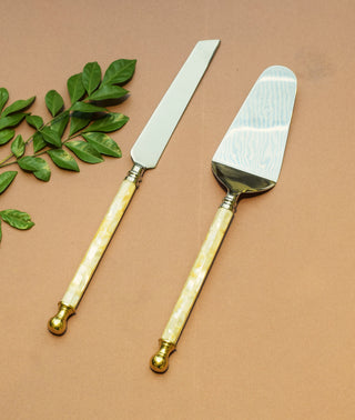 SS cake cutlery set of 2 with MOP handle