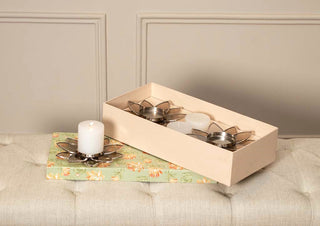 Lotus shape tea light holder with brown glass