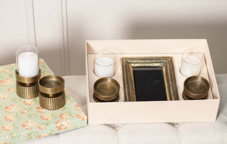 Gift Hamper Including Photo Frame & Candle Holder with compass in Gold Finish