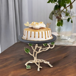 ALUMINIUM LEAF CAKE STAND WITH GLASS
