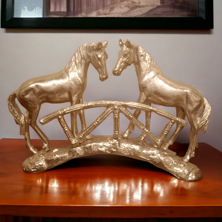 Twin Horse in gold finish with base