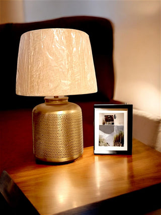 RATTAN TEXTURE LAMP IN GOLD ANTIQUE FINISH