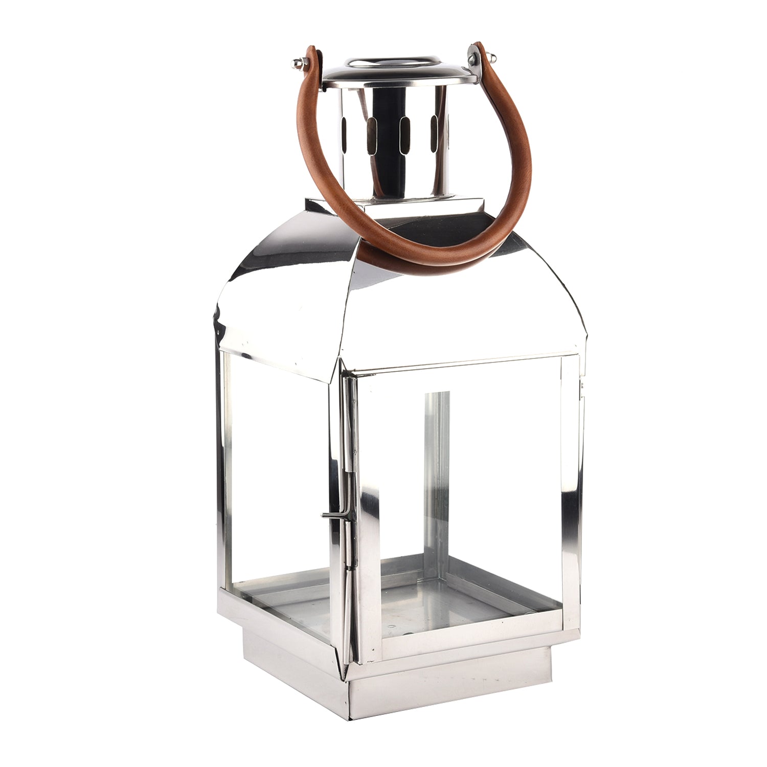 Stainless steel lantern with leather handle