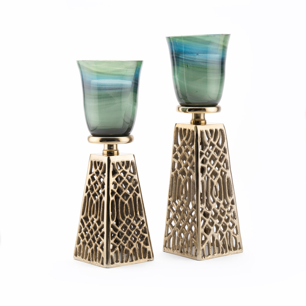 Candle holder with Green Glass