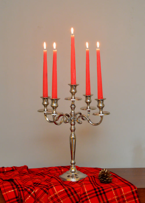 5 Light candle holder in nickle finish