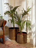 Dot hammered Kunda planter in Gold Antique finish