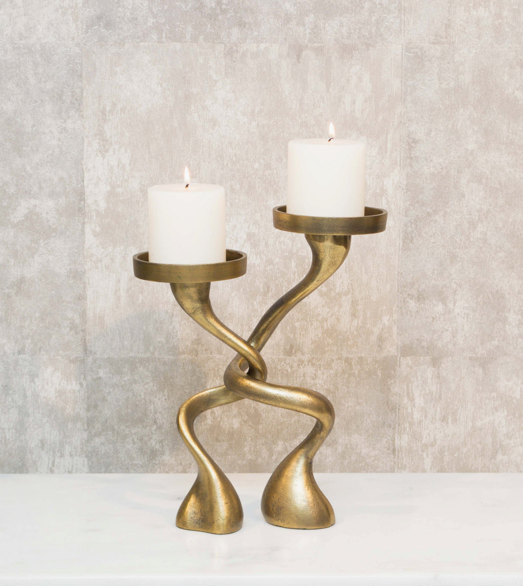 Mingled Alu Piller Candle Holder Set of 2