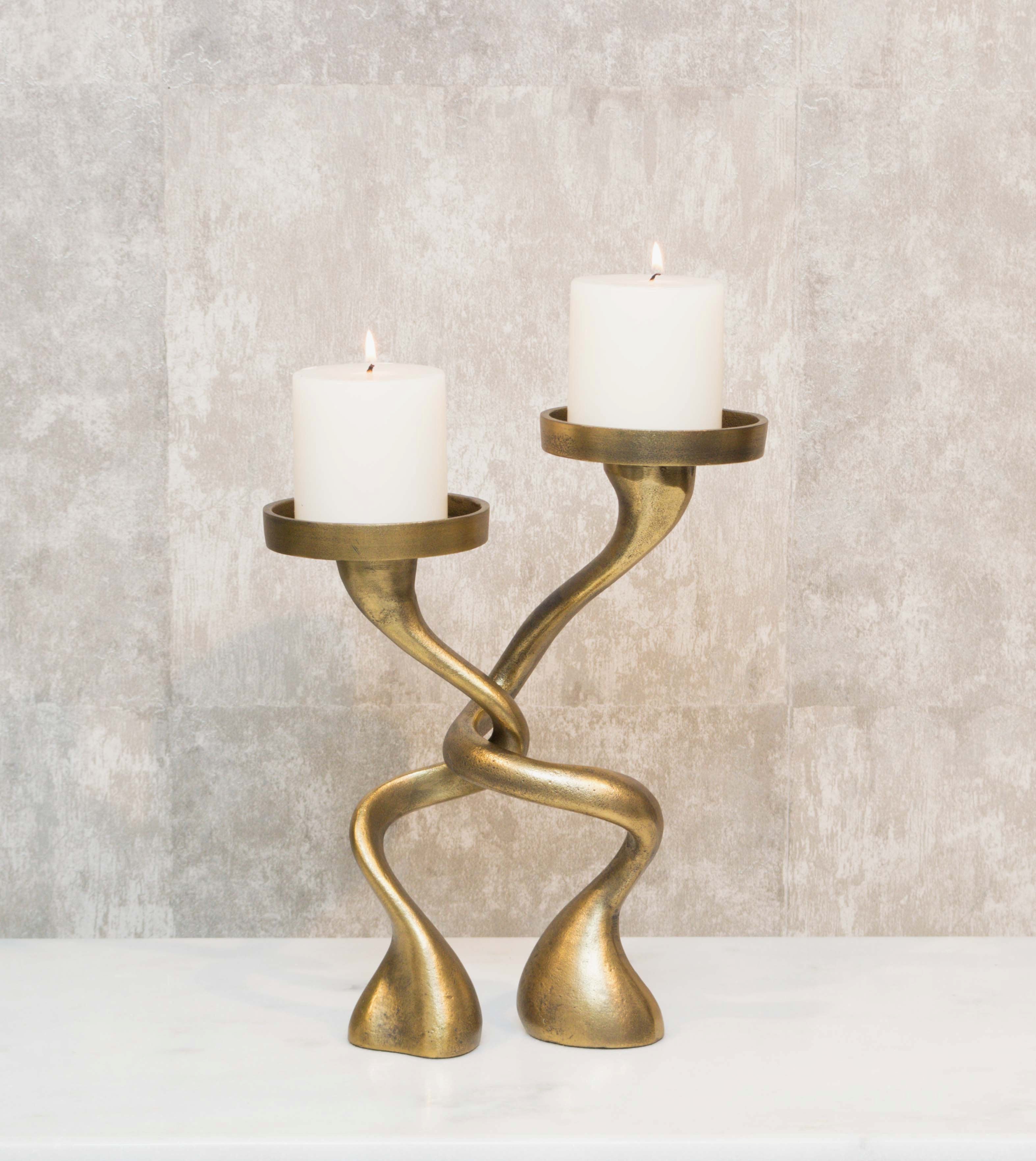 Mingled Alu Piller Candle Holder Set of 2
