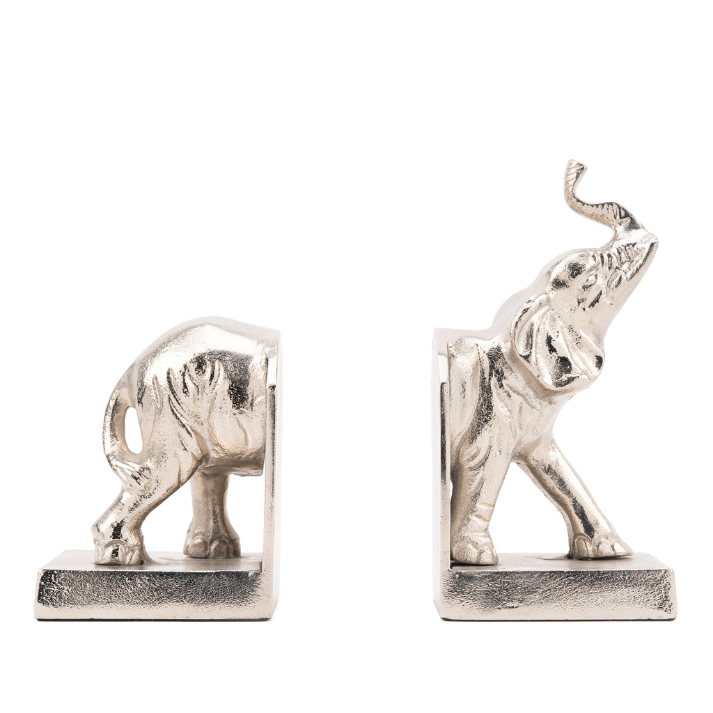 Elephant bookends in nickel finish