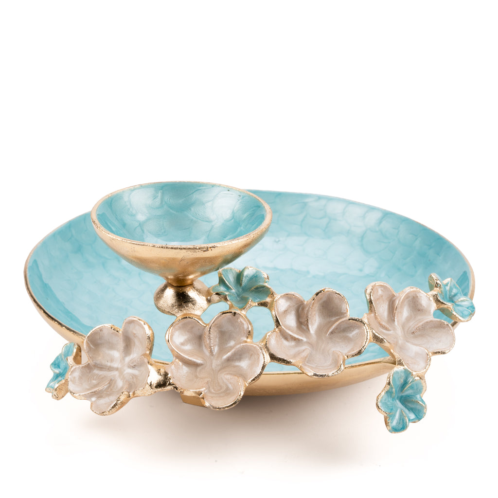 Chips and dip Platters in blue enamel
