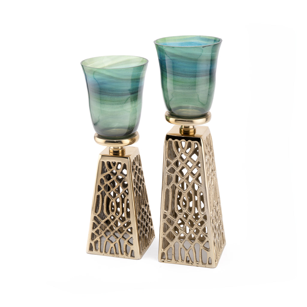 Candle holder with Green Glass