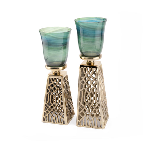 Candle holder with Green Glass