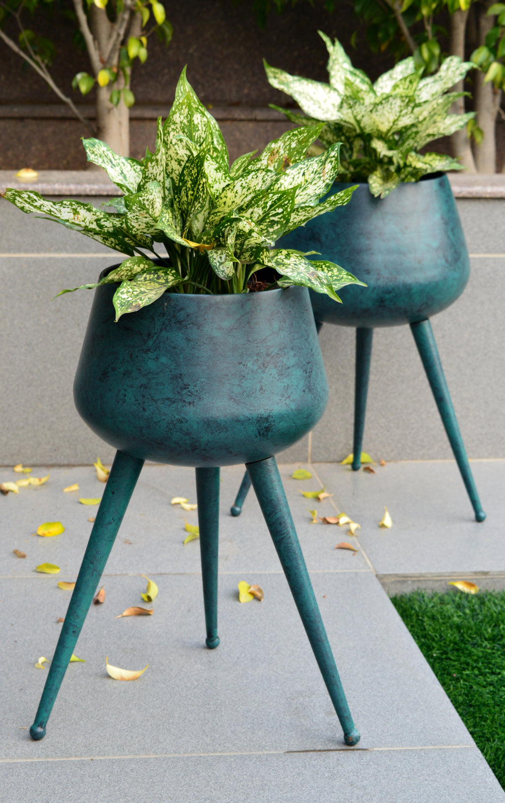 Mercury Finish Planters on stand