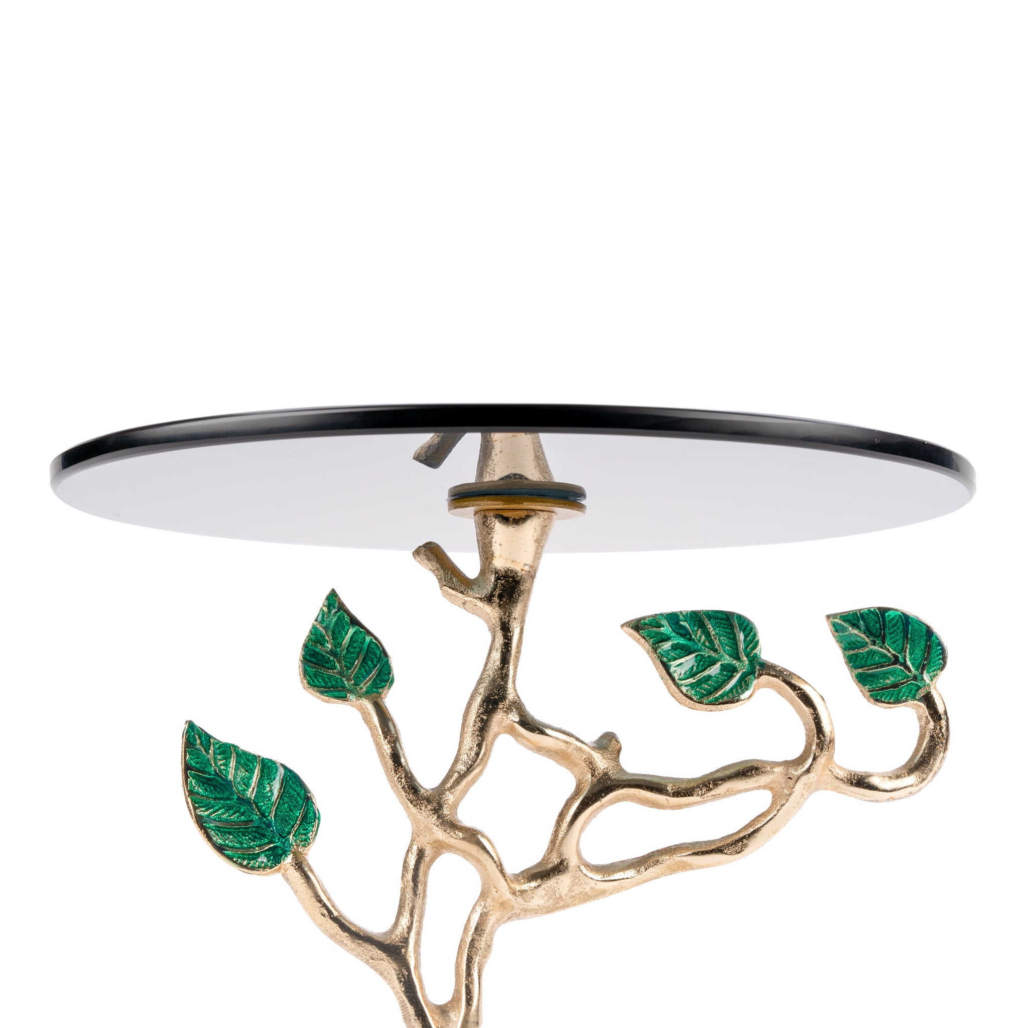 ALUMINIUM LEAF CAKE STAND WITH GLASS