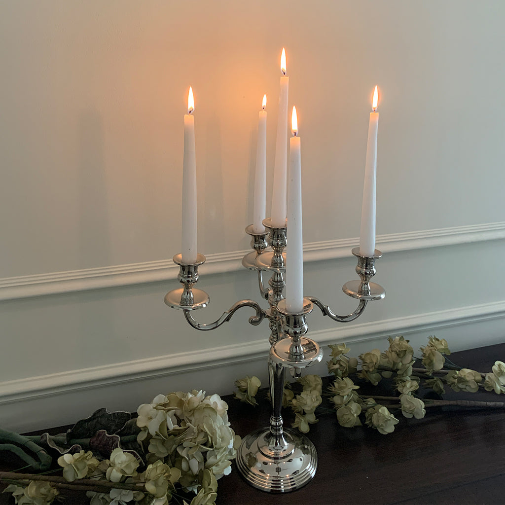 5 Light candle holder in nickle finish