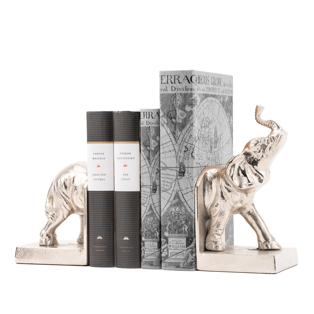 Elephant bookends in nickel finish