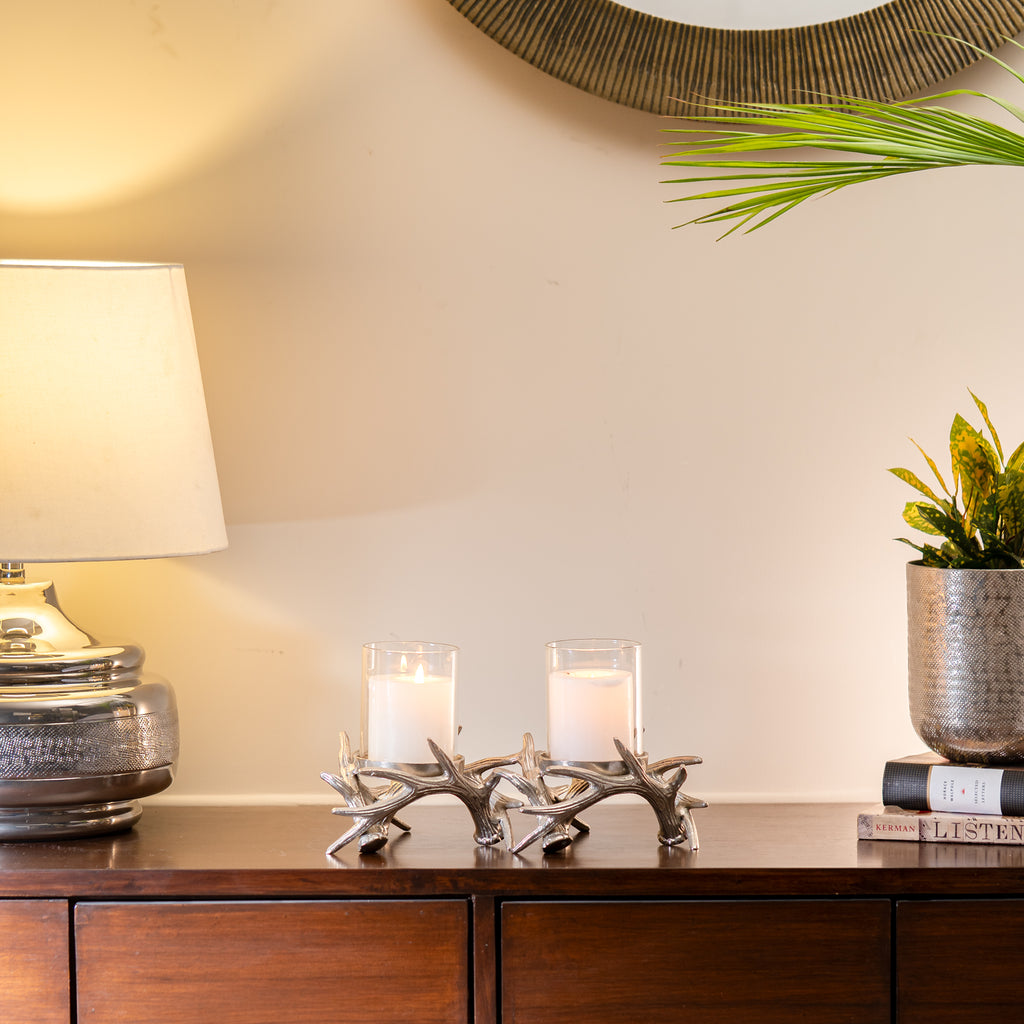 Double Branch Candle Holder – Nickel Finish