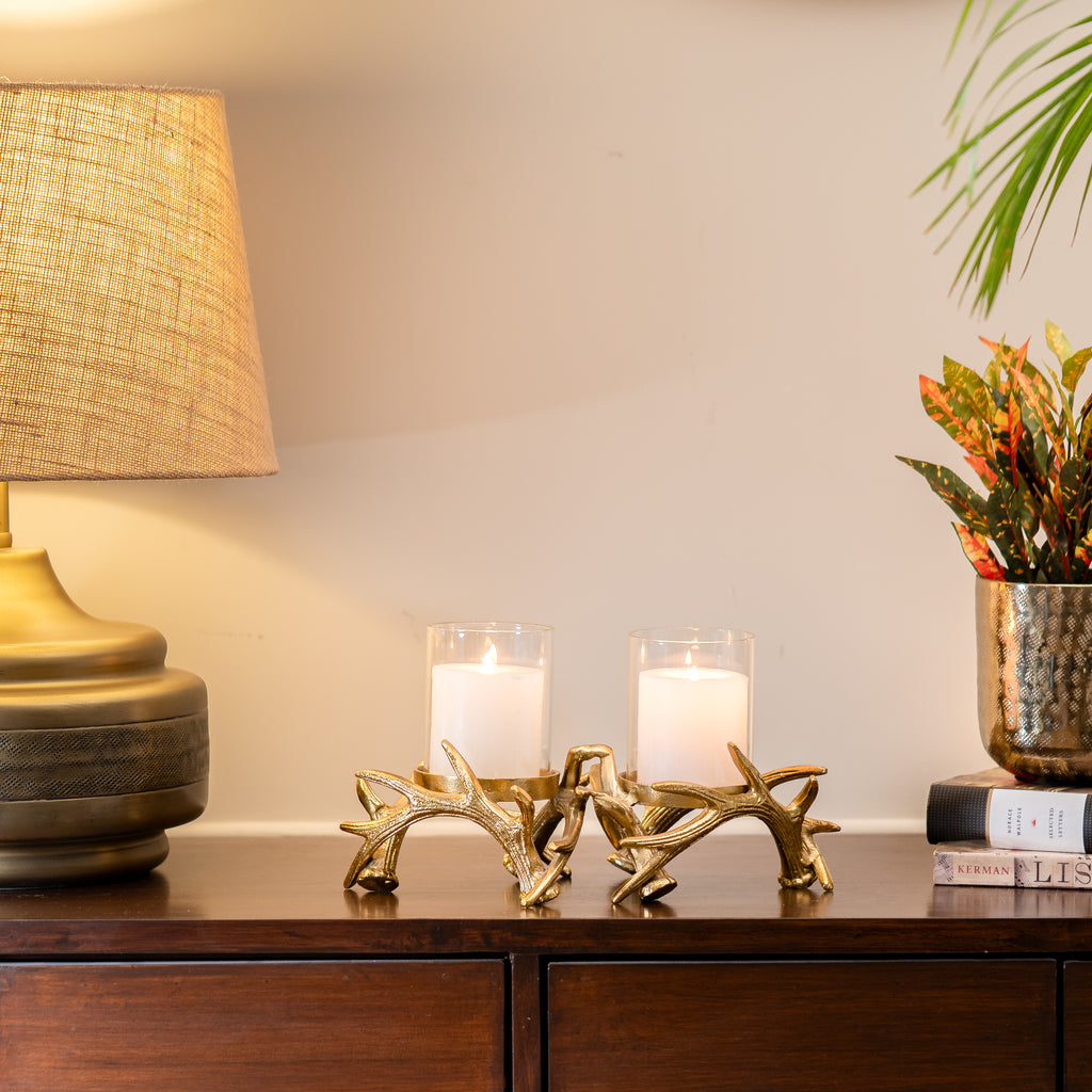 Two Light Branch Candle holder in Gold