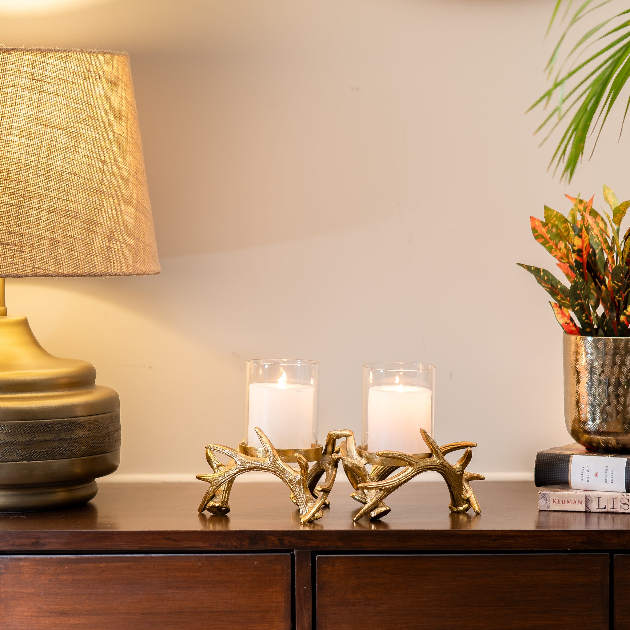 Two Light Branch Candle holder in Gold