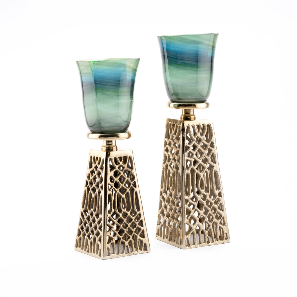 Candle holder with Green Glass