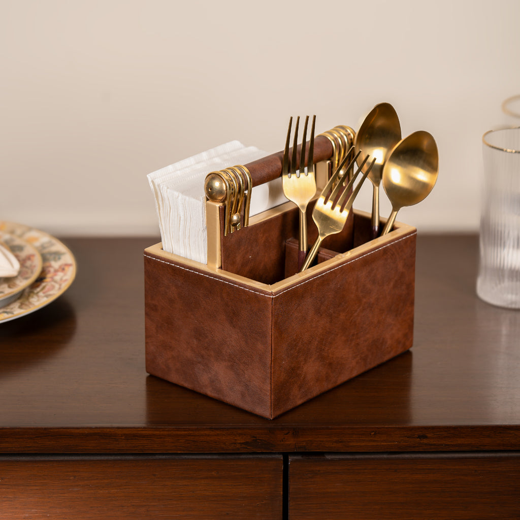 Leatherette Cutlery Holder with Handle