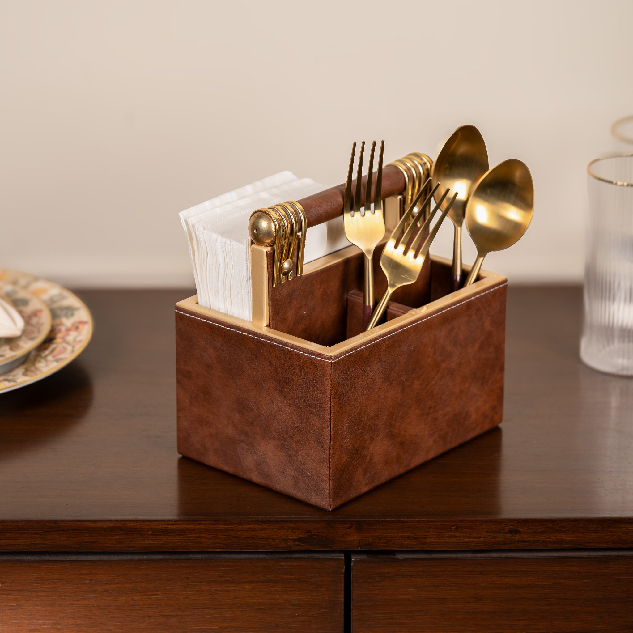 Leatherette Cutlery Holder with Handle