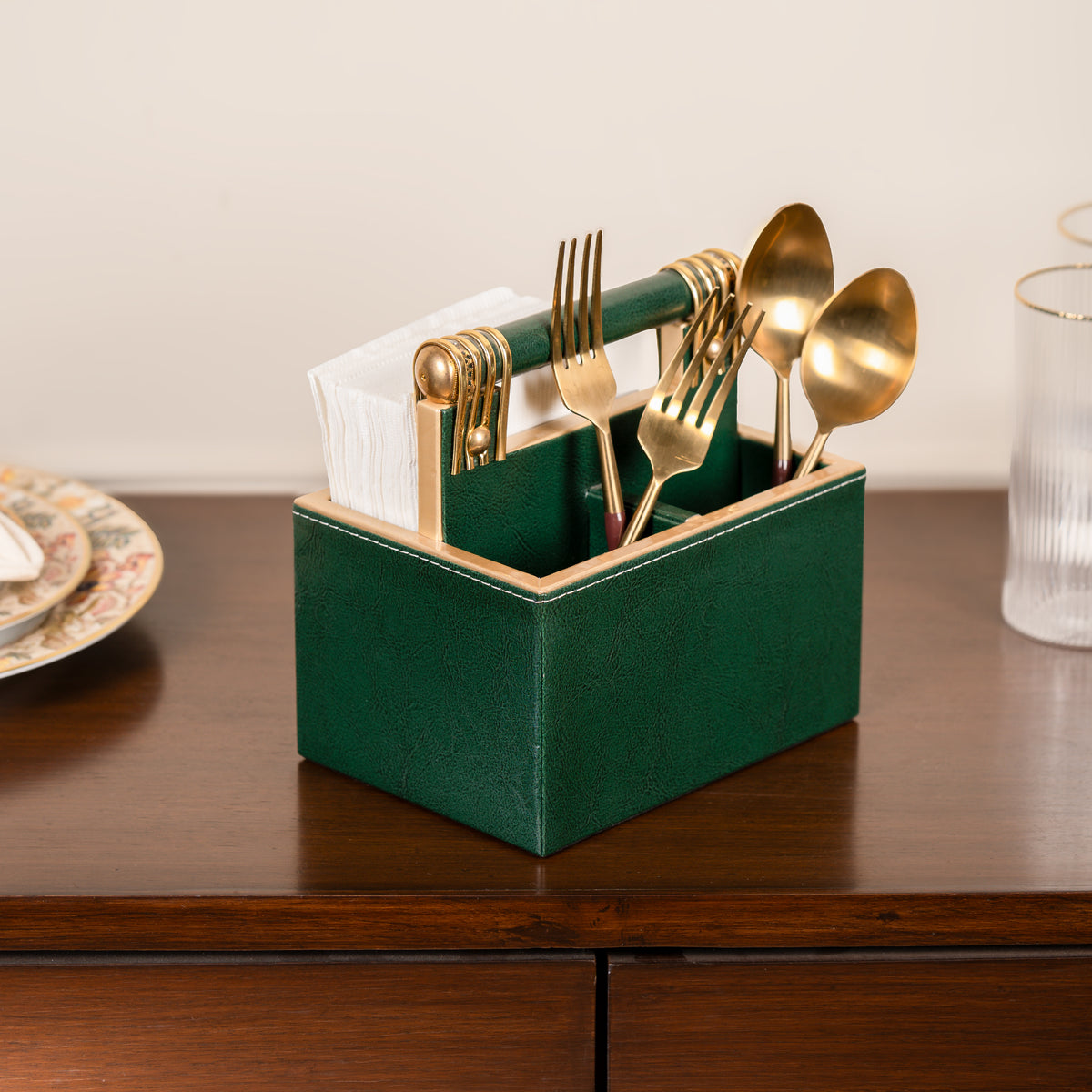 Leatherette Cutlery Holder with Handle