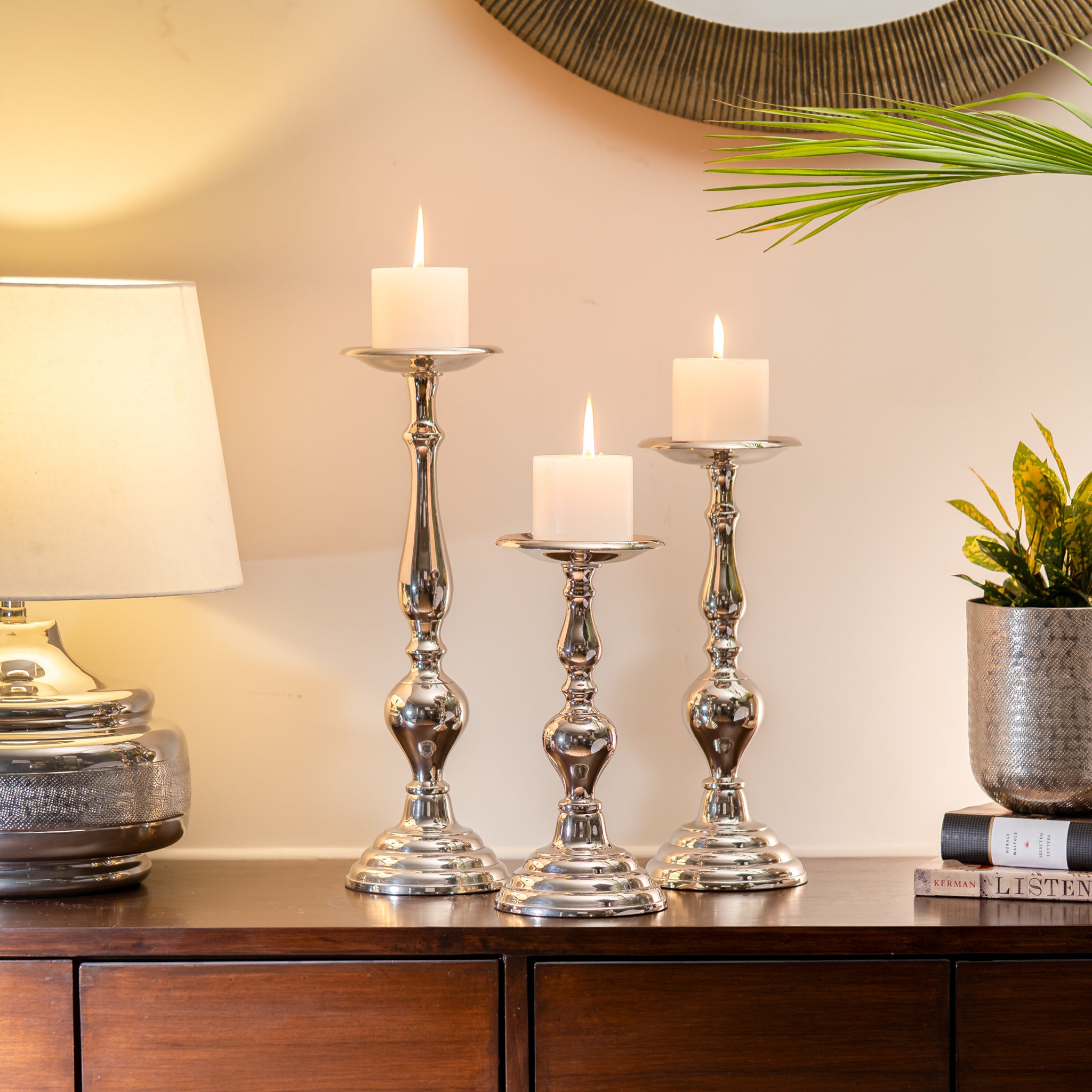 Large Pillar Candle Holder – Nickel Finish
