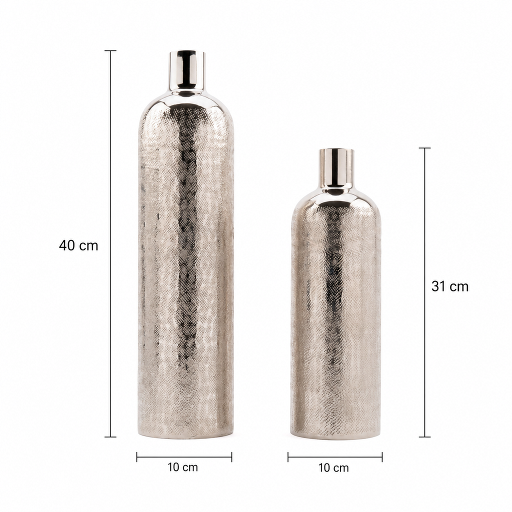 Chatai texture bottle Vase in Shiny Nickel Finish