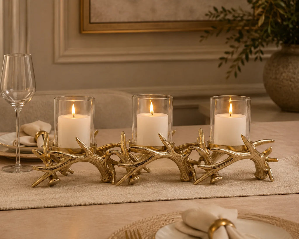 3 light branched candle holder - Gold