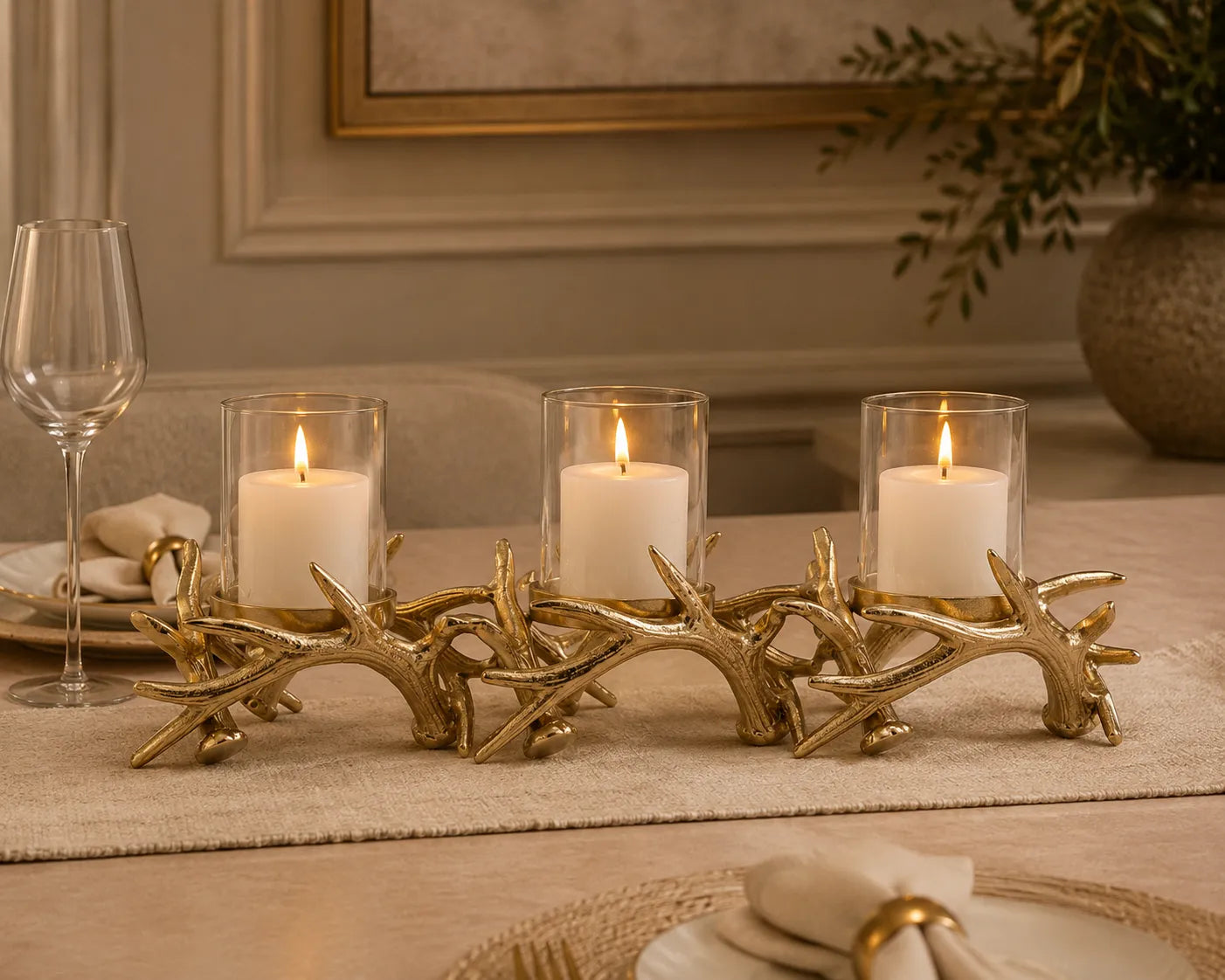 3 light branched candle holder - Gold