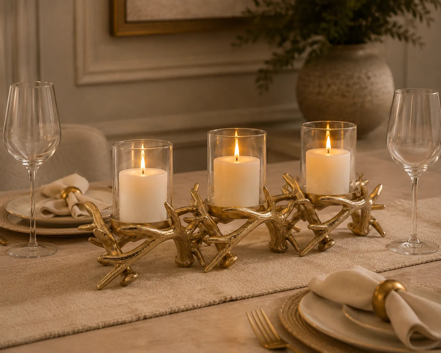 3 light branched candle holder - Gold