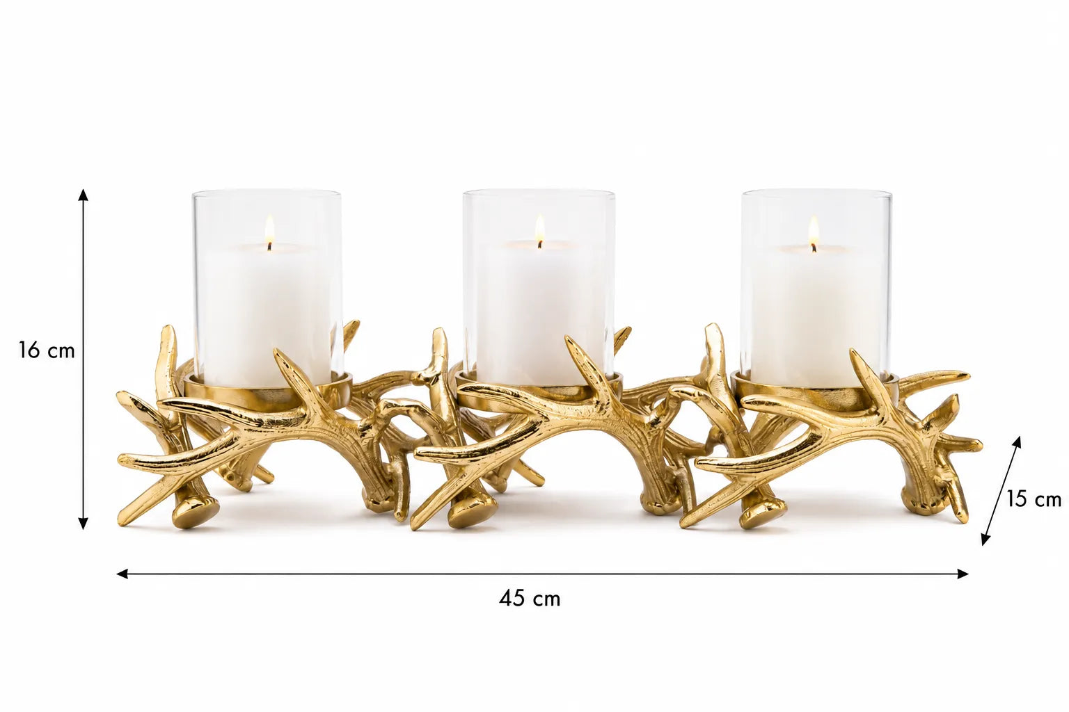 3 light branched candle holder - Gold