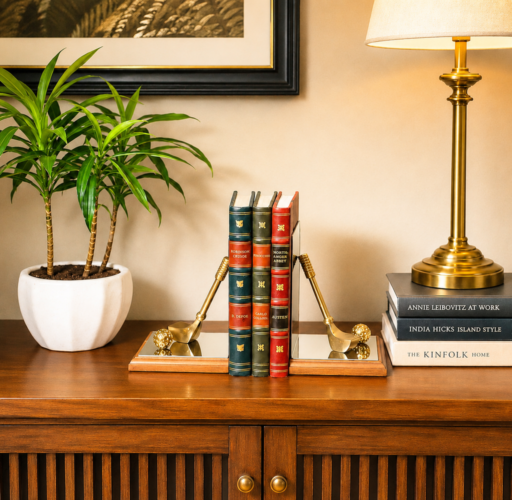 Golf Stick bookend in Gold & Nickle Finish
