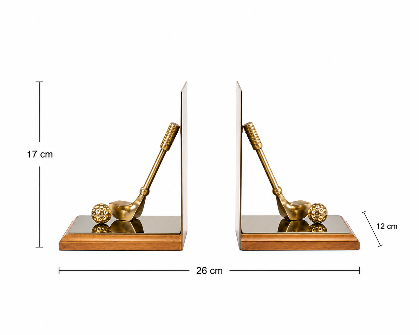 Golf Stick bookend in Gold & Nickle Finish