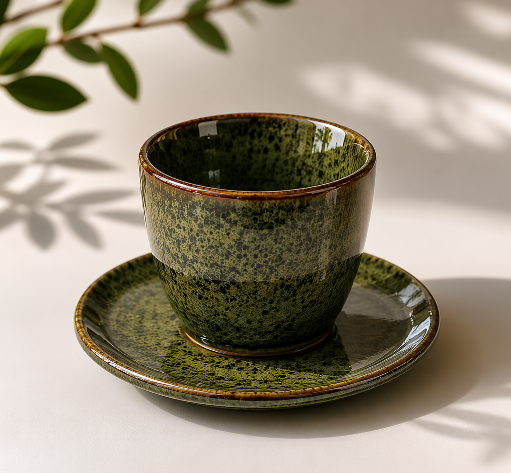 Dark Green Ceramic Cup/Saucer S/6
