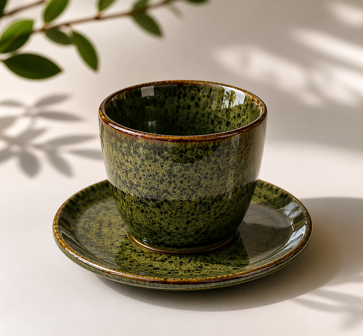 Dark Green Ceramic Cup/Saucer S/6