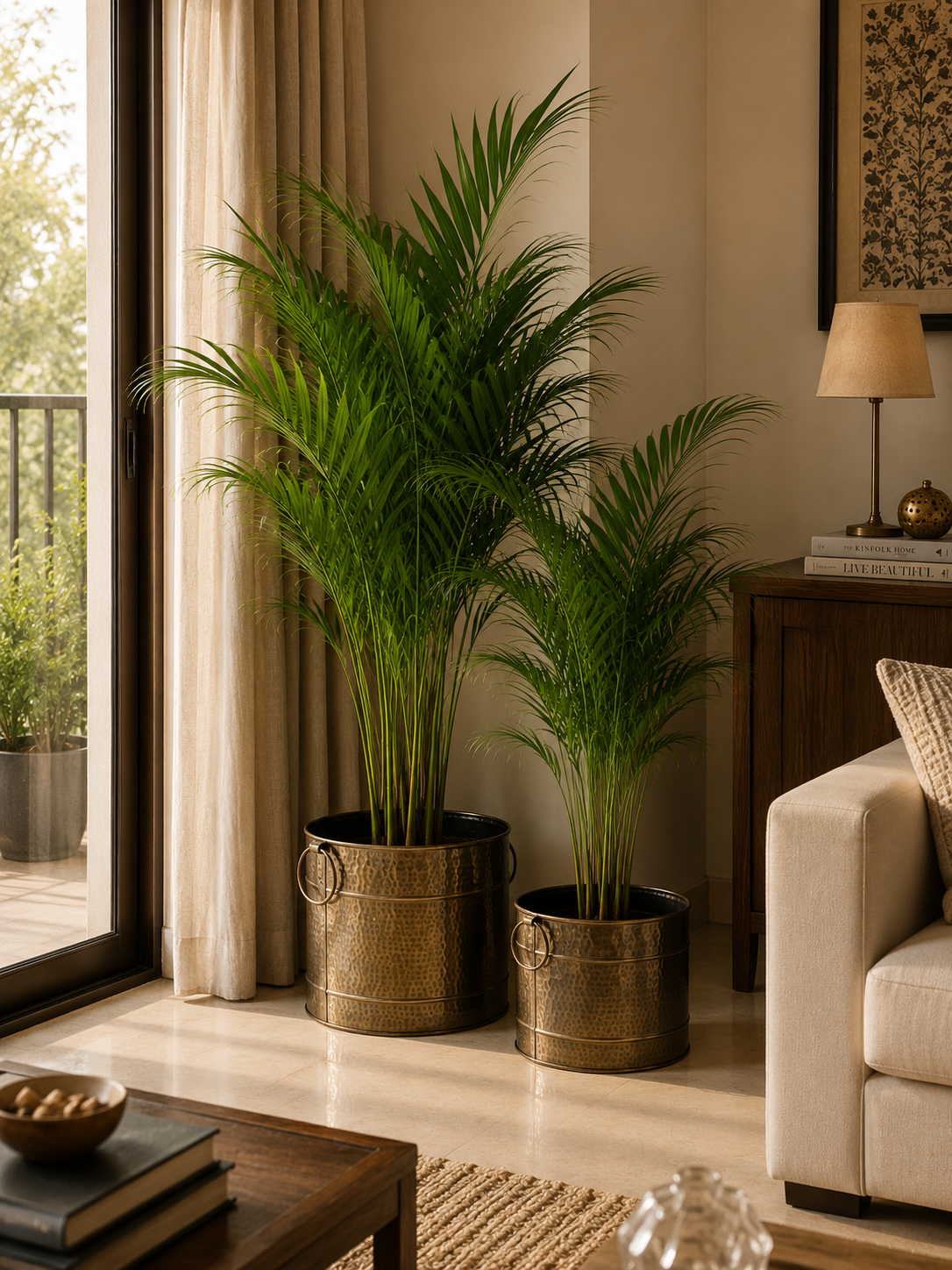 Dot hammered Kunda planter in Gold Antique finish