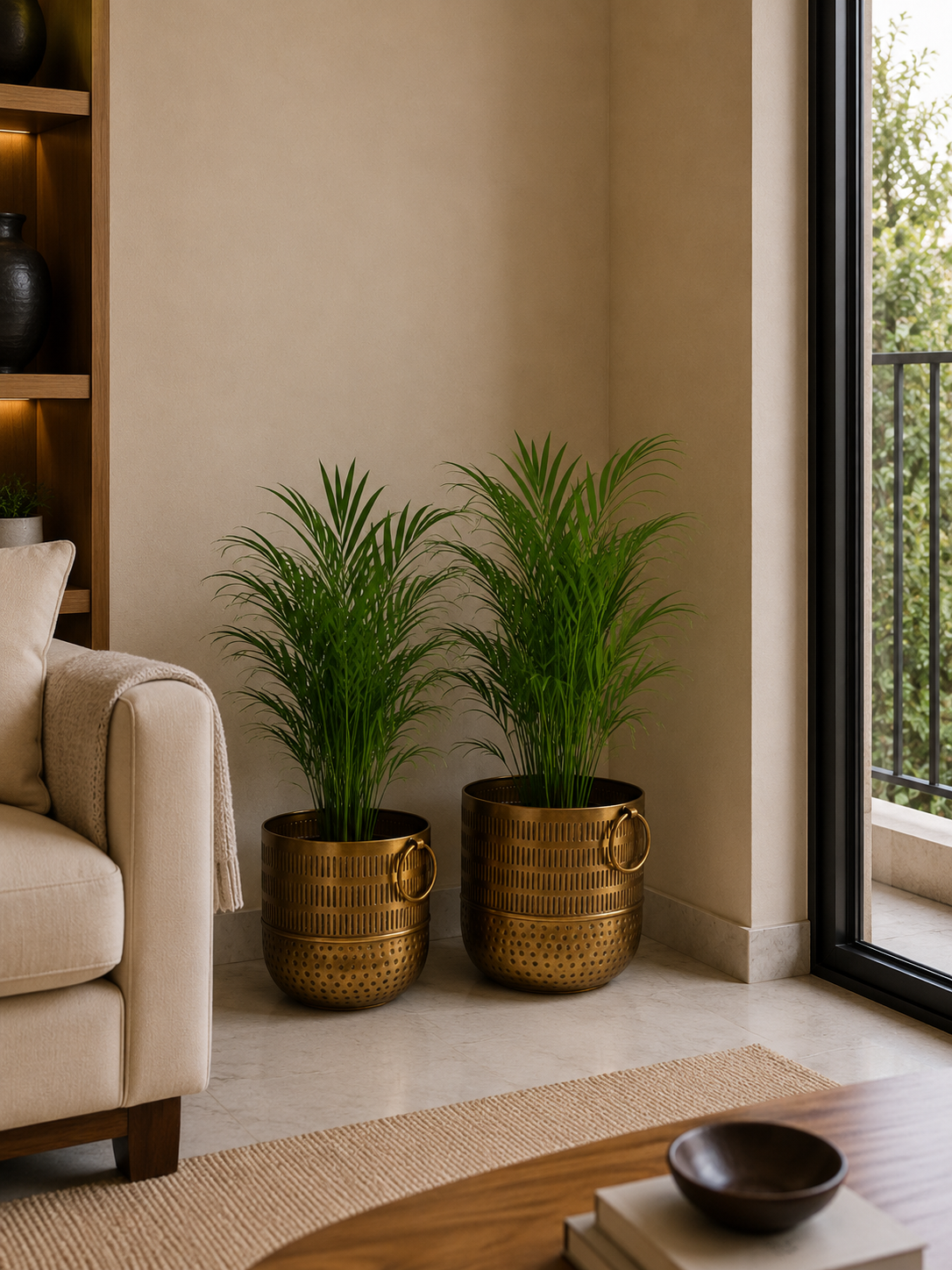 Metal Planter in Brass antique finish with handle
