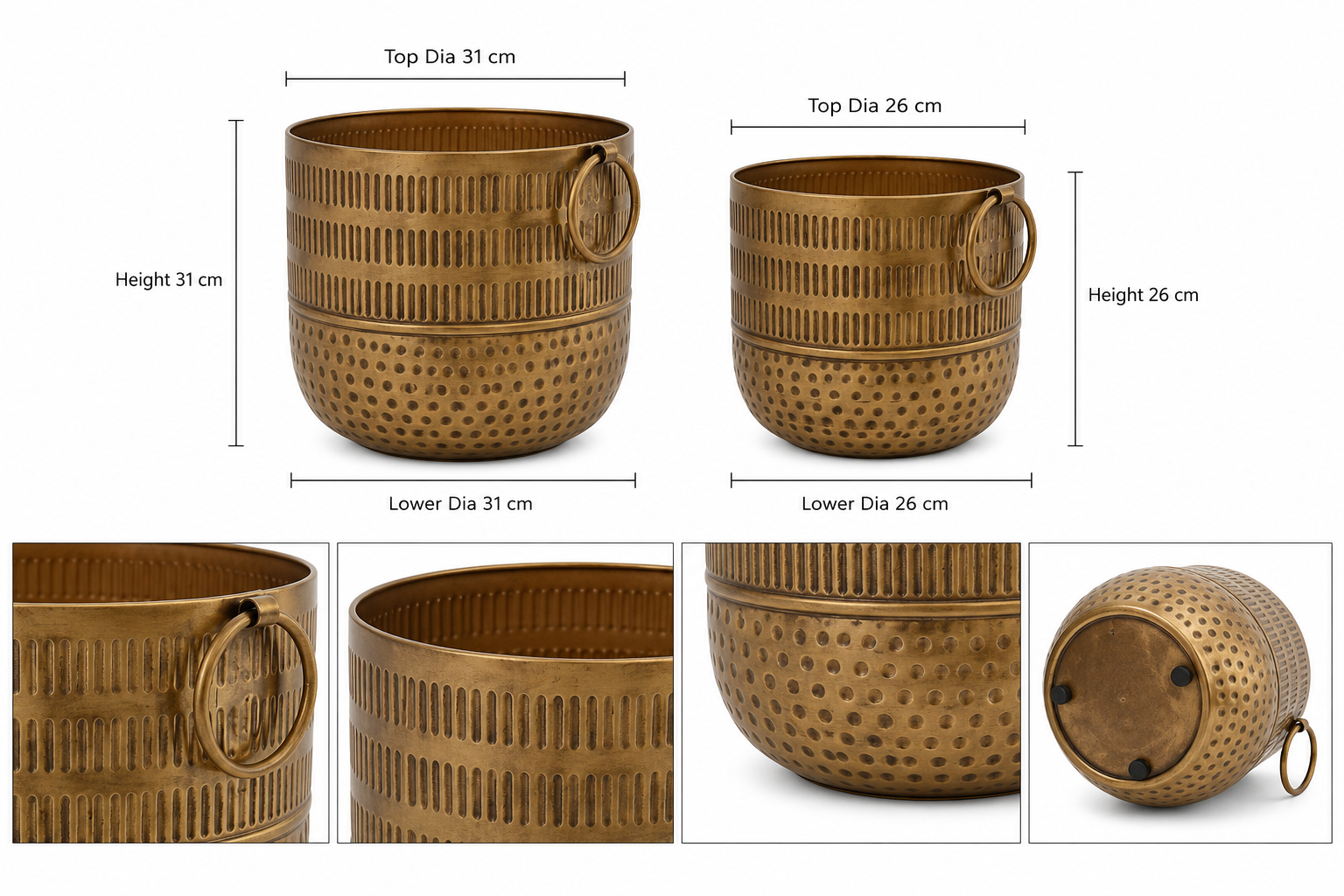Metal Planter in Brass antique finish with handle