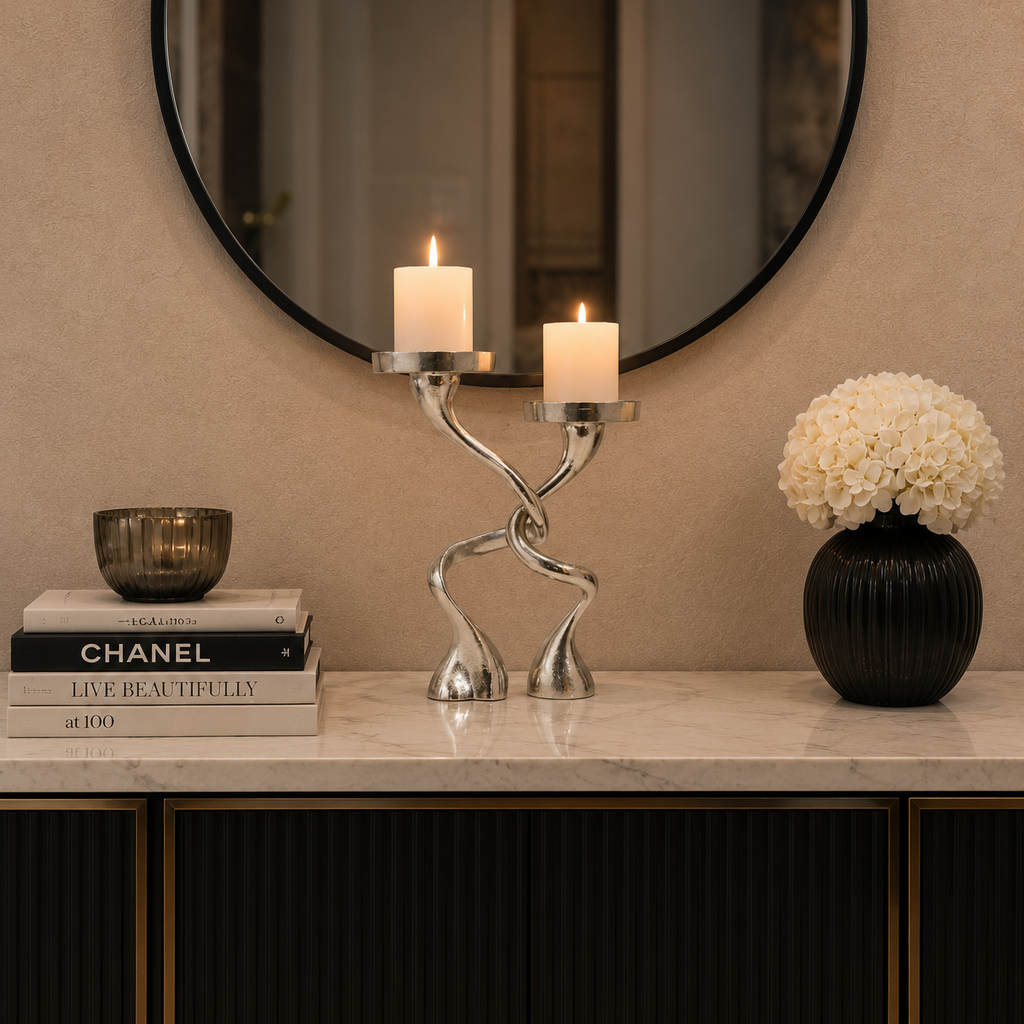 Mingled Alu Piller Candle Holder Set of 2