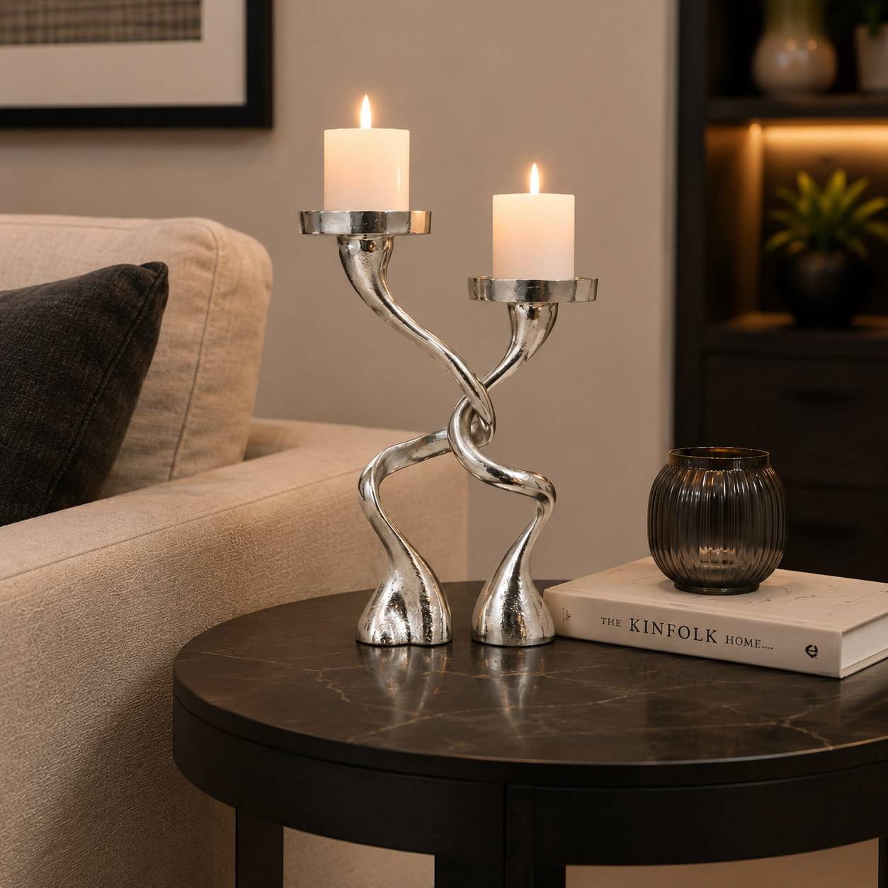 Mingled Alu Piller Candle Holder Set of 2